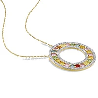 JULIANNA B 14K Yellow Gold Multi-Sapphire Circle 18" Pendant