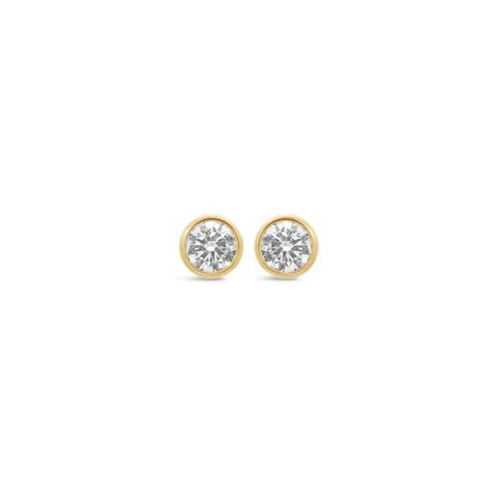 New Brilliance Lab Grown 1.50CTW Bezel Set Diamond Earrings in 10K Yellow Gold