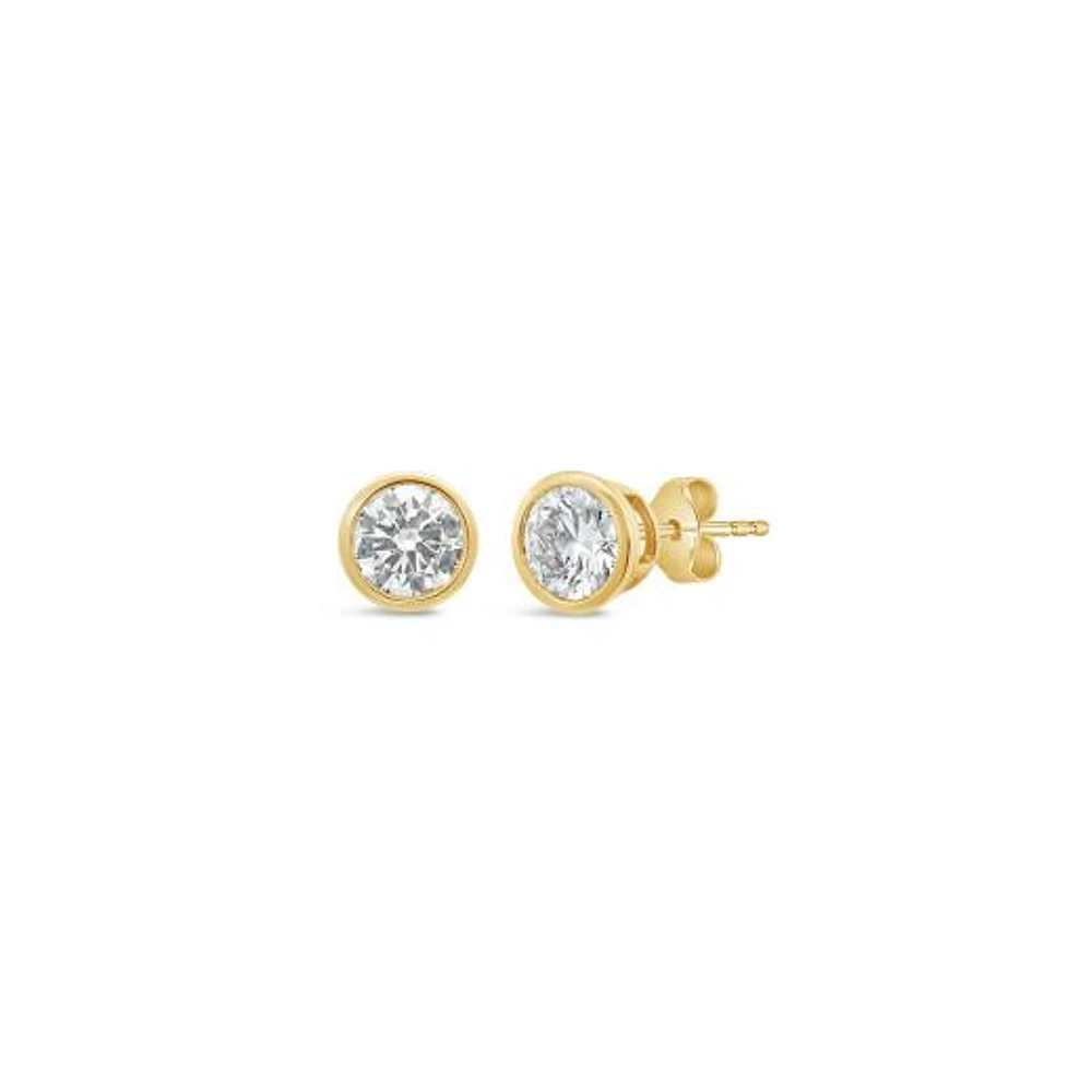 New Brilliance Lab Grown 1.50CTW Bezel Set Diamond Earrings in 10K Yellow Gold