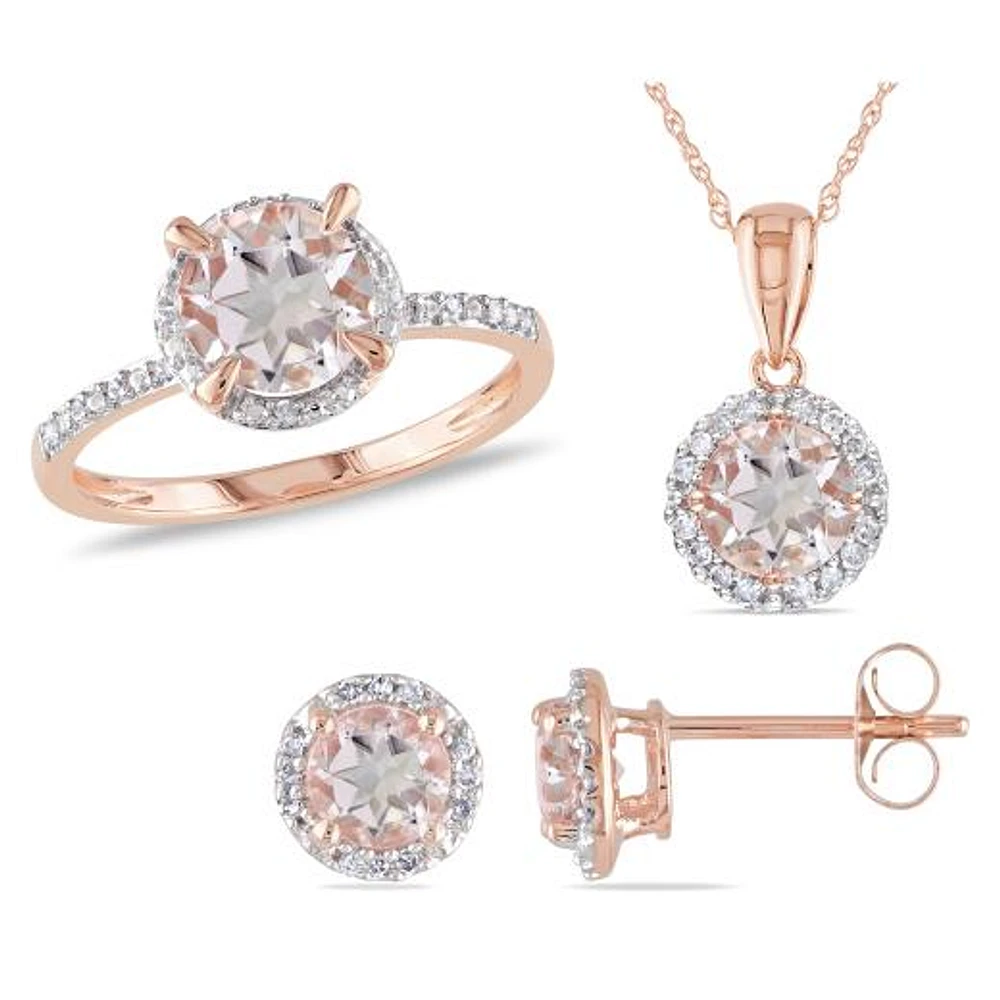 JULIANNA B 10K Rose Gold Morganite & Diamond Ring Earring Pendant Set