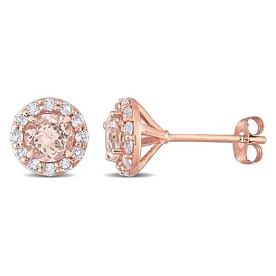 Julianna B 14K Rose Gold Morganite & White Topaz Halo Earrings