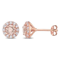 JULIANNA B 14K Rose Gold Morganite & White Topaz Halo Earrings