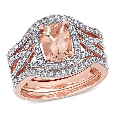 JULIANNA B 10K Rose Gold Morganite & Diamond Bridal Set