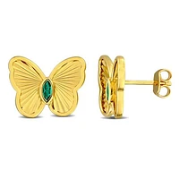 JULIANNA B Yellow Plated Sterling Silver Created Emerald Butterfly Earrings