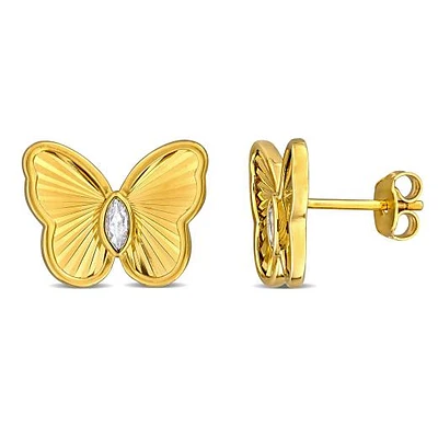 Julianna B Yellow Plated Sterling Silver Created White Sapphire Butterfly Stud