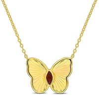 Julianna B Yellow Plated Sterling Silver Garnet Butterfly 17" Pendant