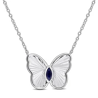 Julianna B Sterling Silver Created Sapphire Butterfly 17" Pendant