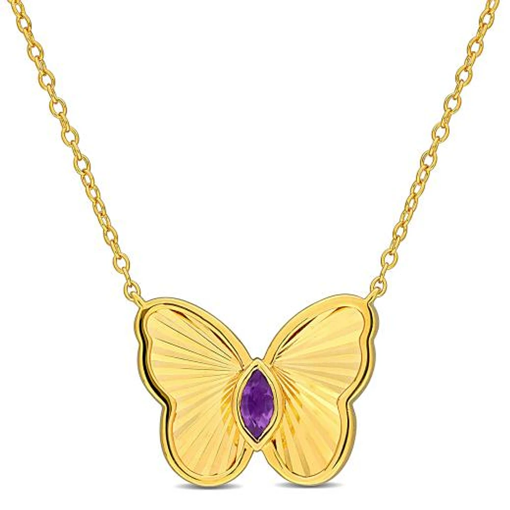 JULIANNA B Yellow Plated Sterling Silver Amethyst Butterfly 17" Pendant