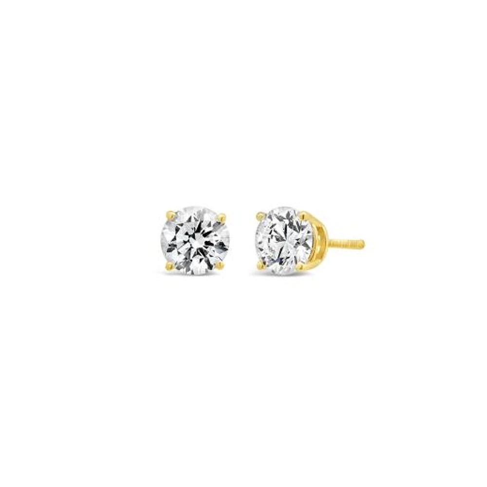 New Brilliance Lab Grown 2.00CTW Diamond Stud Earrings 14K Yellow Gold