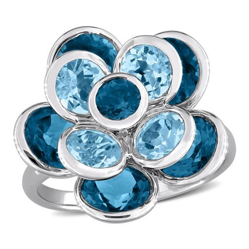 JULIANNA B Sterling Silver London Blue & Sky Blue Topaz Flower Ring