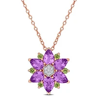 Julianna B Rose Plated Sterling Silver Amethyst Peridot & Diamond Pendant