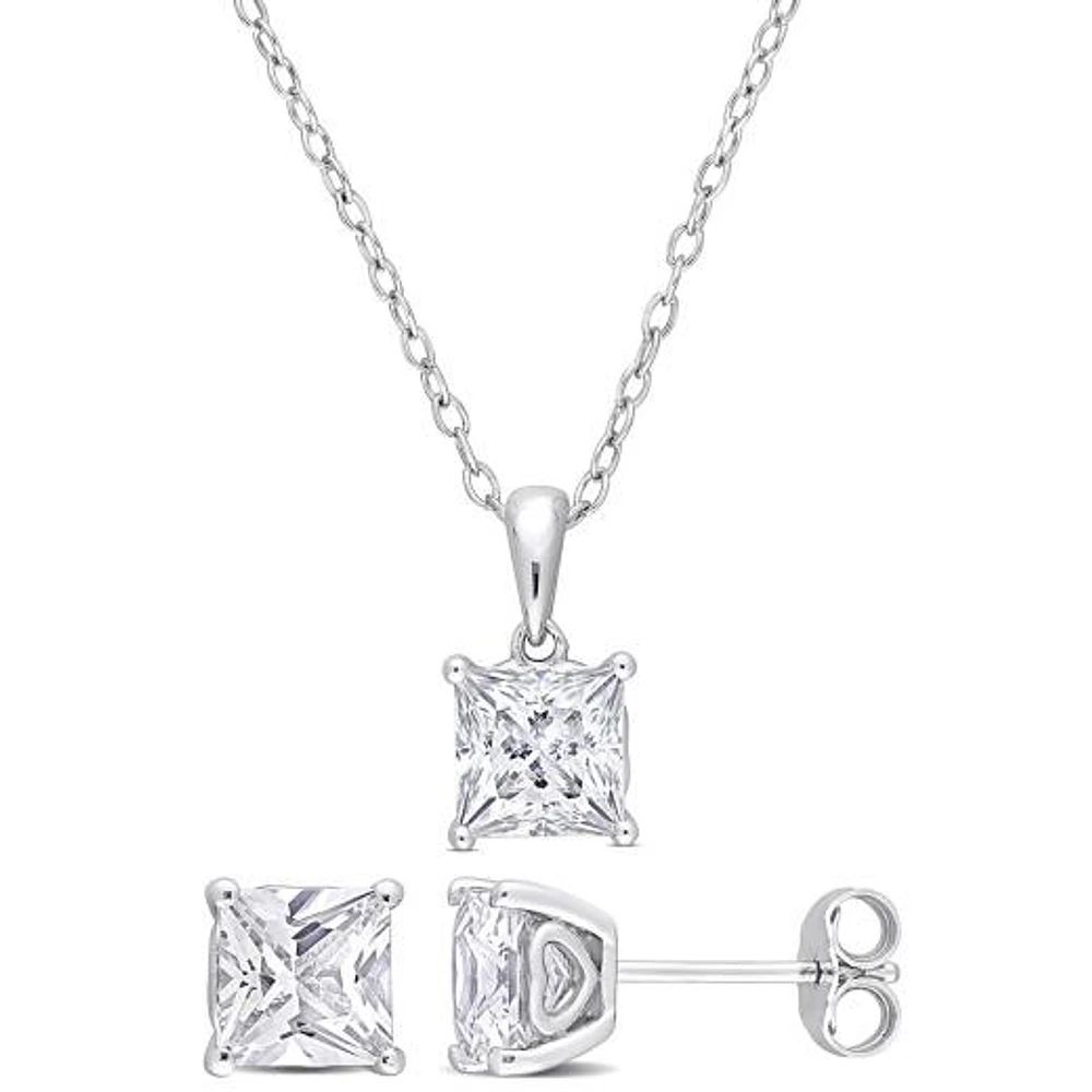 Julianna B Sterling Silver Created White Sapphire Earrings 18" Pendant Set