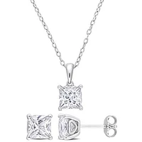 Julianna B Sterling Silver Created White Sapphire Earrings 18" Pendant Set