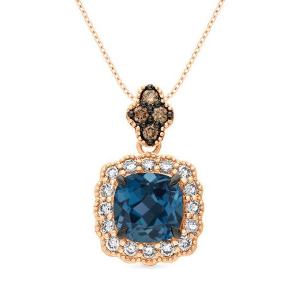 Le Vian 14K Strawberry Gold Blue Topaz and 0.54CTW Diamond Pendant