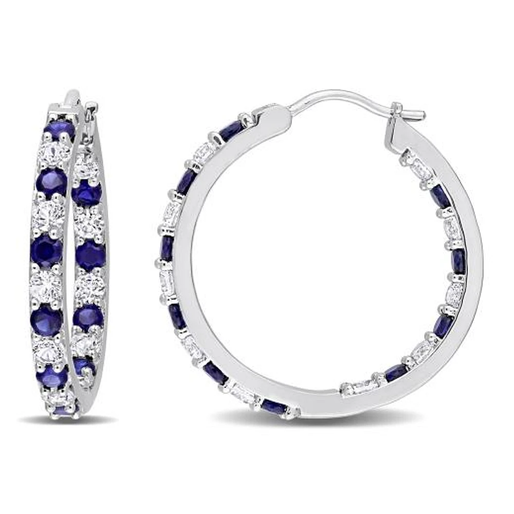 JULIANNA B Sterling Silver Created Blue & Created White Sapphire Hoop Earrings