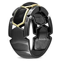 JULIANNA B Men's Yellow Plated & Black Rhodium Sterling Silver Onyx Ring