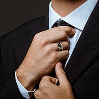 JULIANNA B Men's Yellow Plated & Black Rhodium Sterling Silver Onyx Ring