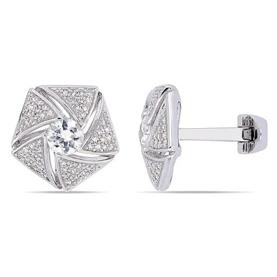 JULIANNA B Sterling Silver White Sapphire & Diamond Cufflinks