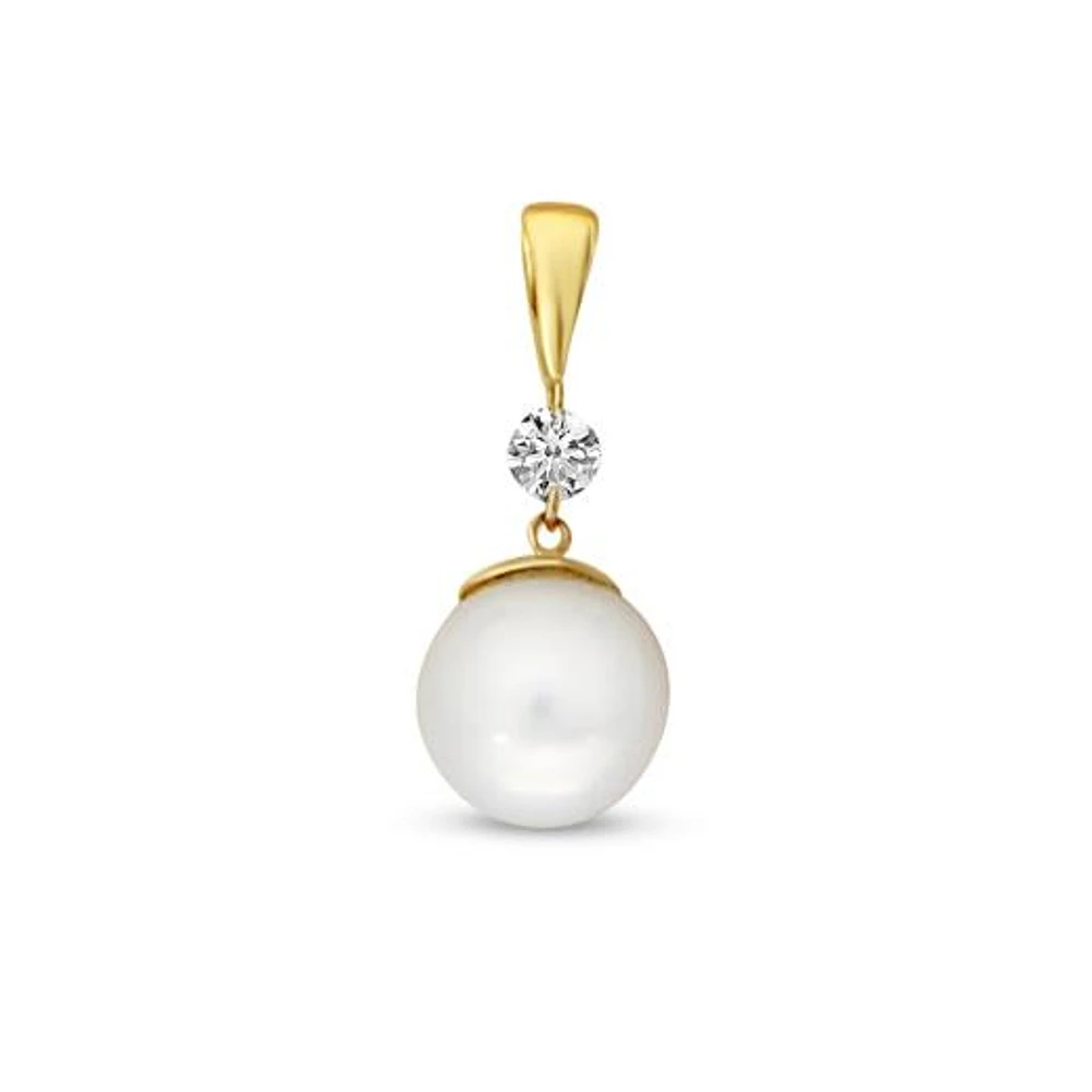 Brevani Diamond and Pearl Pendant in 14K Yellow Gold