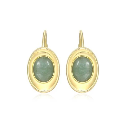 Elle "Swirl" Green Jade Oval Earrings