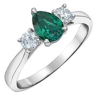 14K Gold Created Emerald & Lab Grown 0.30CTW Diamond Ring