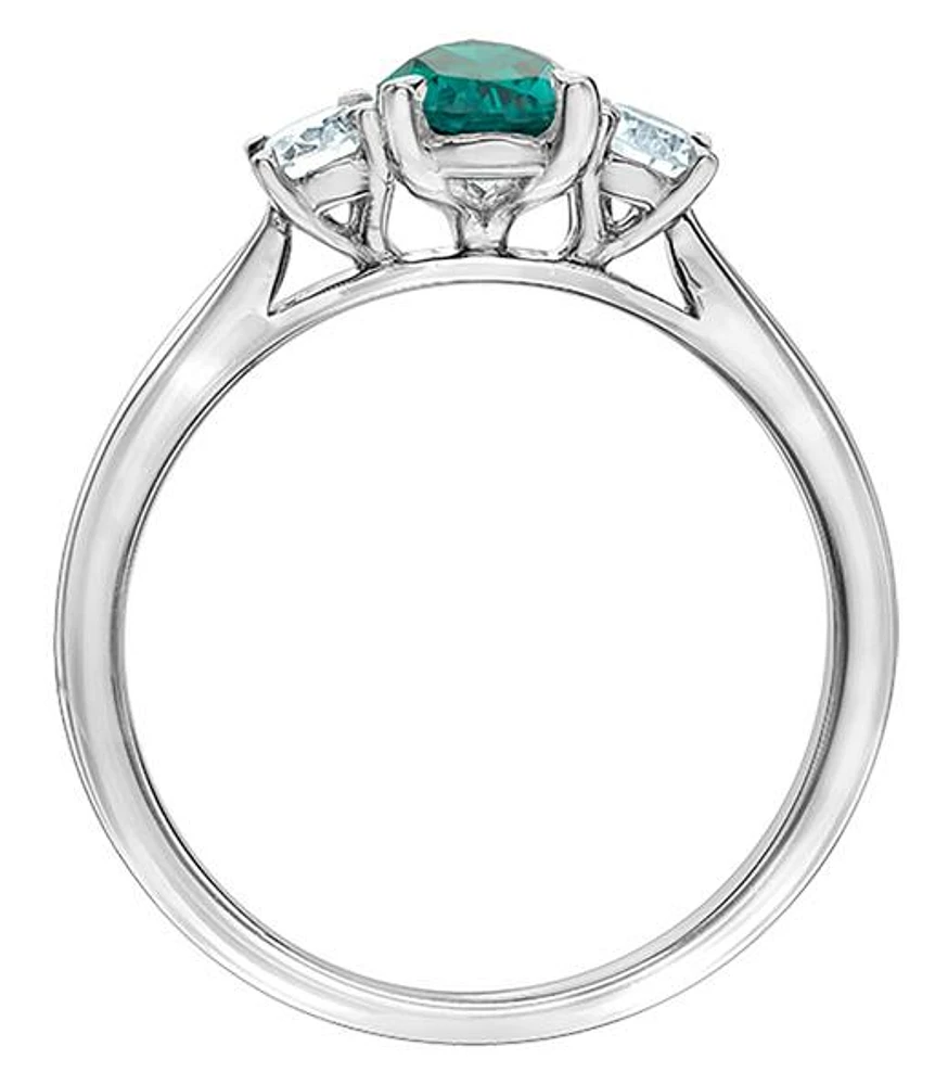 14K Gold Created Emerald & Lab Grown 0.30CTW Diamond Ring