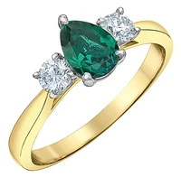 14K Yellow Gold Created Emerald & Lab Grown 0.30CTW Diamond Ring