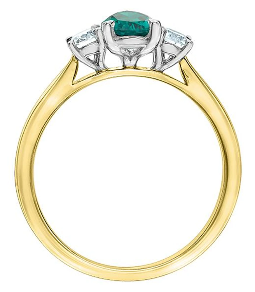 14K Yellow Gold Created Emerald & Lab Grown 0.30CTW Diamond Ring