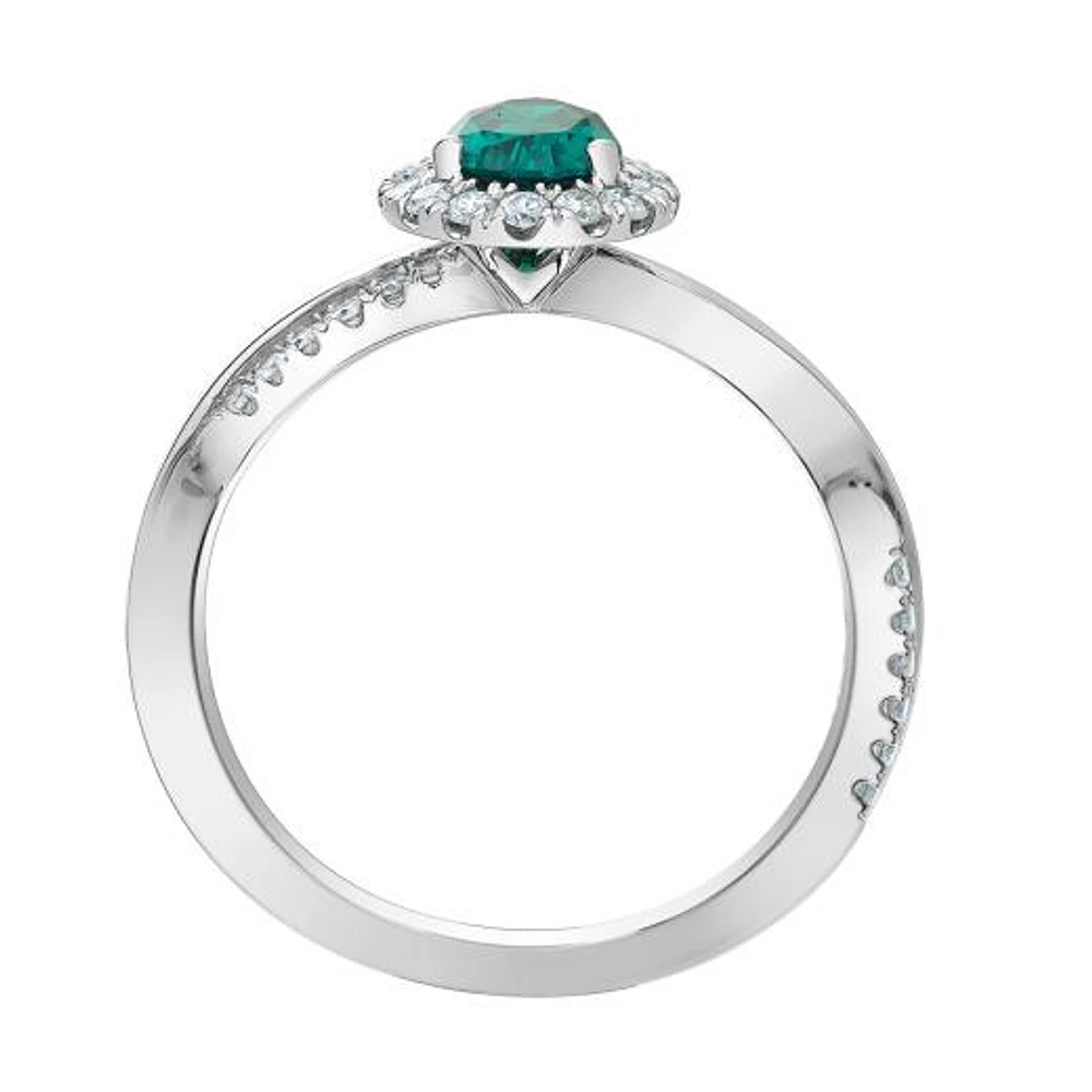 14K Gold Created Emerald & Lab Grown 0.33CTW Diamond Ring