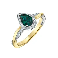 14K Yellow Gold Created Emerald & Lab Grown 0.33CTW Diamond Ring