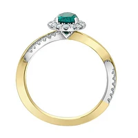 14K Yellow Gold Created Emerald & Lab Grown 0.33CTW Diamond Ring