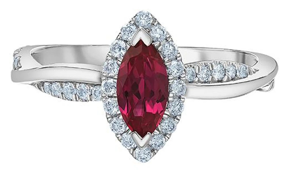 14K White Gold Created Ruby & Lab Grown 0.33CTW Diamond Ring