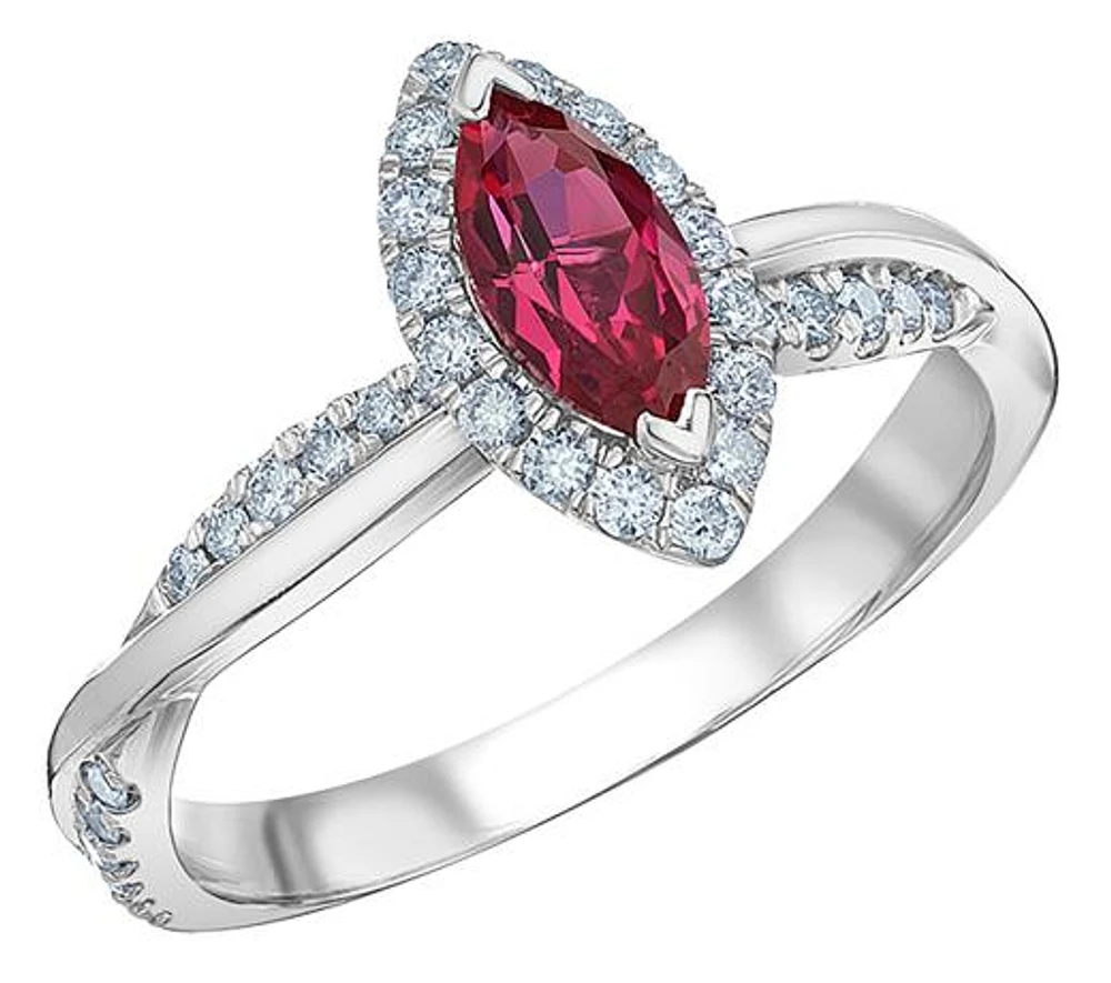 14K White Gold Created Ruby & Lab Grown 0.33CTW Diamond Ring