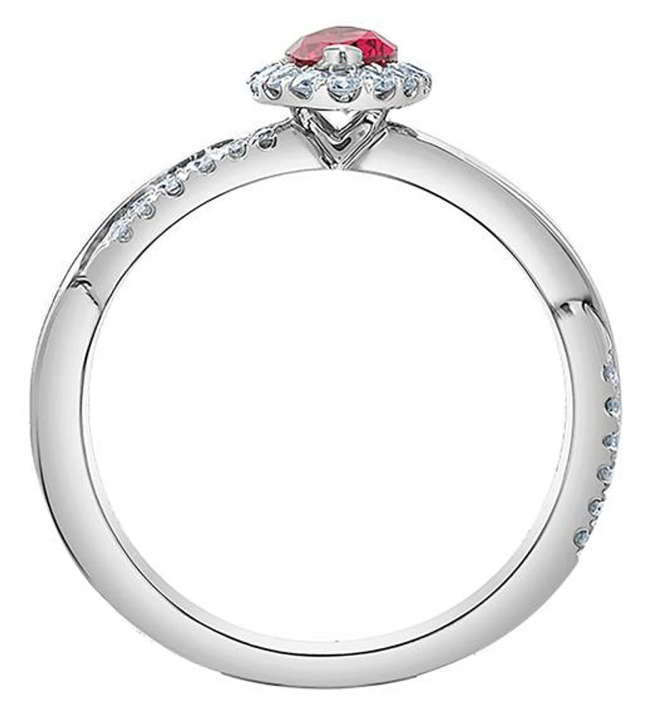 14K White Gold Created Ruby & Lab Grown 0.33CTW Diamond Ring