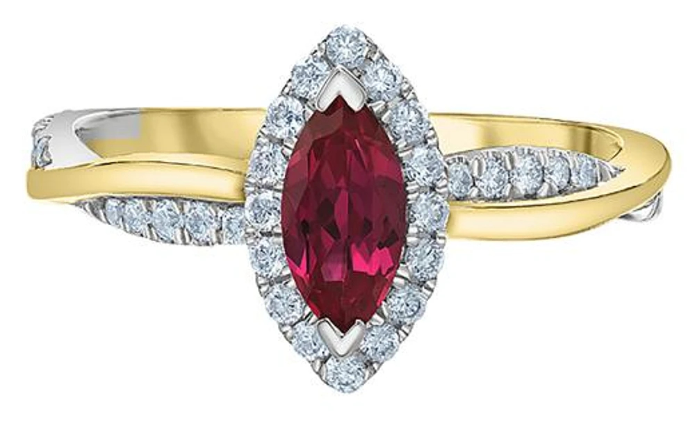 14K Yellow Gold Created Ruby & Lab Grown 0.33CTW Diamond Ring