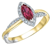 14K Yellow Gold Created Ruby & Lab Grown 0.33CTW Diamond Ring