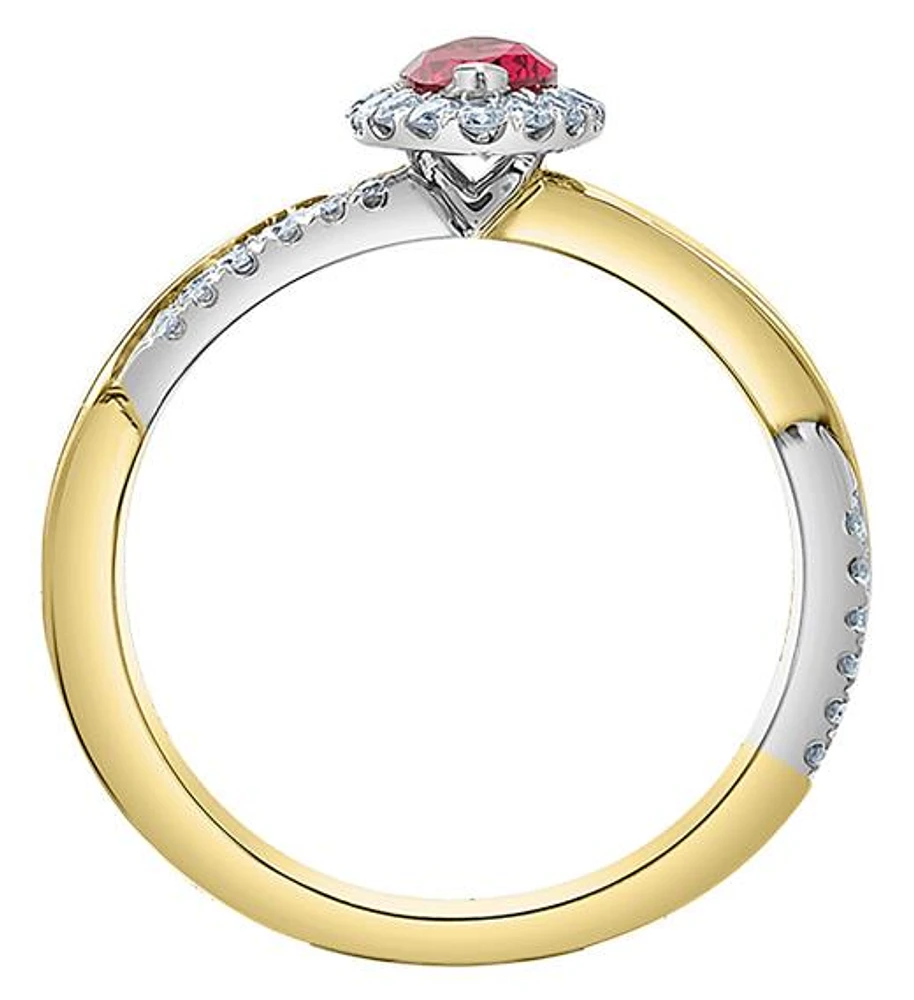 14K Yellow Gold Created Ruby & Lab Grown 0.33CTW Diamond Ring