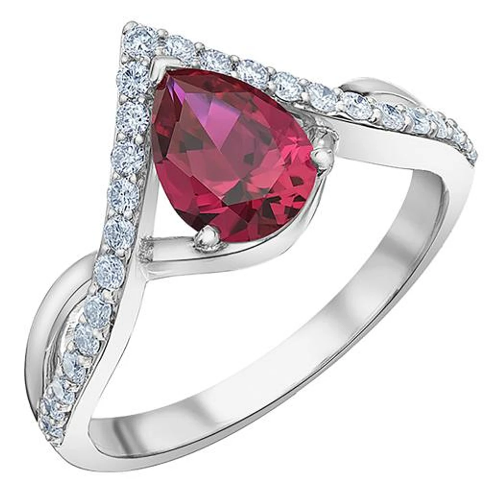 14K White Gold Created Ruby & Lab Grown 0.30CTW Diamond Ring