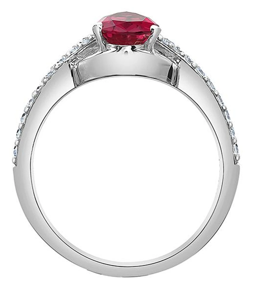 14K White Gold Created Ruby & Lab Grown 0.30CTW Diamond Ring