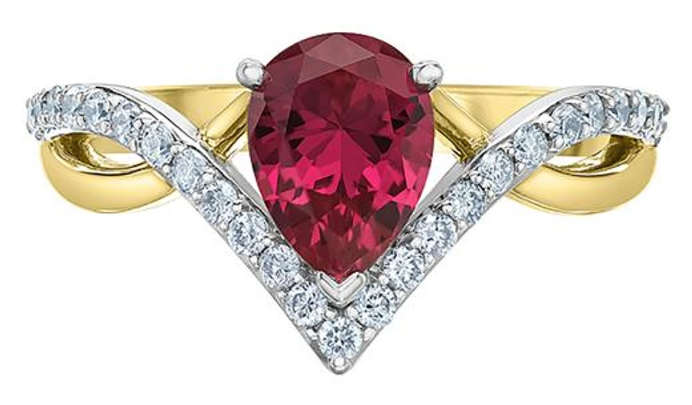 14K Yellow Gold Created Ruby & Lab Grown 0.30CTW Diamond Ring