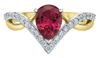 14K Yellow Gold Created Ruby & Lab Grown 0.30CTW Diamond Ring