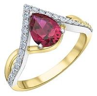 14K Yellow Gold Created Ruby & Lab Grown 0.30CTW Diamond Ring