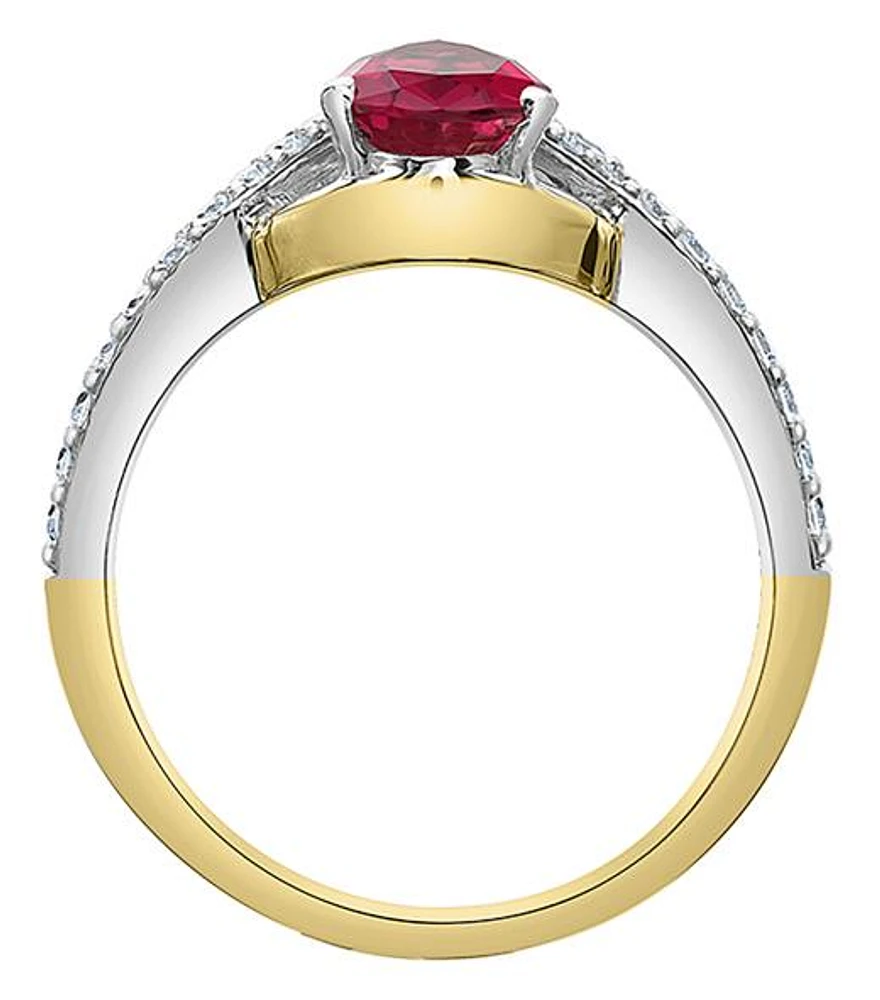 14K Yellow Gold Created Ruby & Lab Grown 0.30CTW Diamond Ring