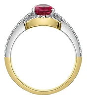 14K Yellow Gold Created Ruby & Lab Grown 0.30CTW Diamond Ring