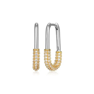 Reign Two-Tone Oblong Link Hoop Earrings