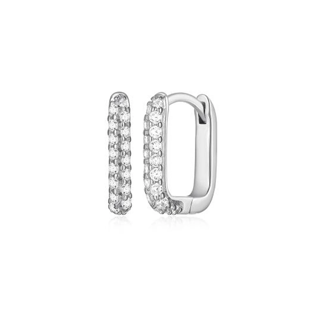 Reign Cubic Zirconia Oblong Link Square Hoop Earrings