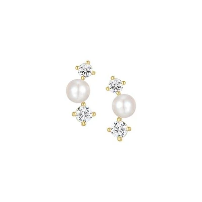 Reign White Pearl & Cubic Zirconia Curved Stud Earrings