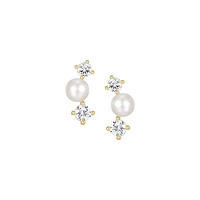 Reign White Pearl & Cubic Zirconia Curved Stud Earrings