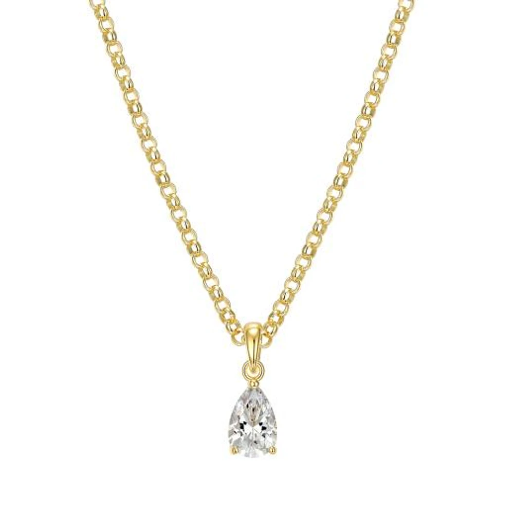 Reign 18K Gold Plated Pear Cubic Zirconia Solitaire Pendant