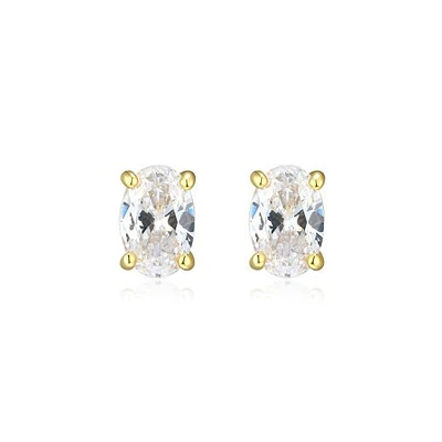 Reign 18K Gold Plated Oval Cubic Zirconia Stud Earrings